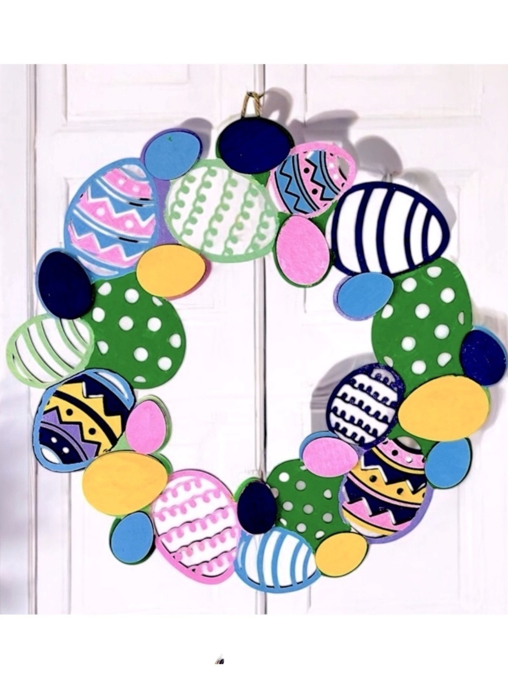 Easter Egg Wreath Hand Painted Wood Colorful Spring Decor Multicolor 16 Inch